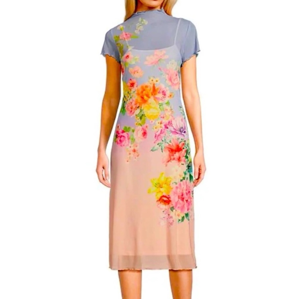 Chelsea & Violet Floral Ombre Midi Dress - Pink & Lavender